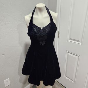 Joann Simon for Jump Vintage Womens Small Halter Mini Dress Y2K Velvet Glam Prom